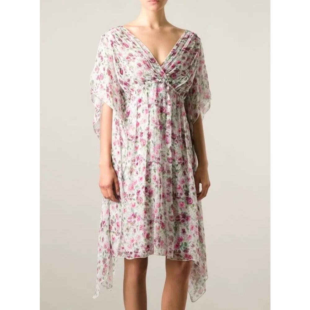 Dolce & Gabbana Authentic Silk Floral Sheer Mini Dress Pink Cottage 4 Fairy 40